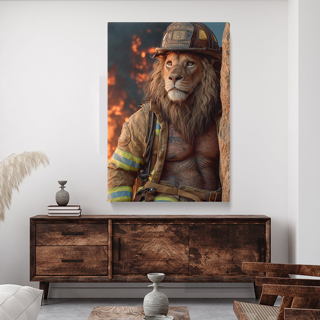 Lion Firefighter Heroic Animal Canvas Prints Artesty