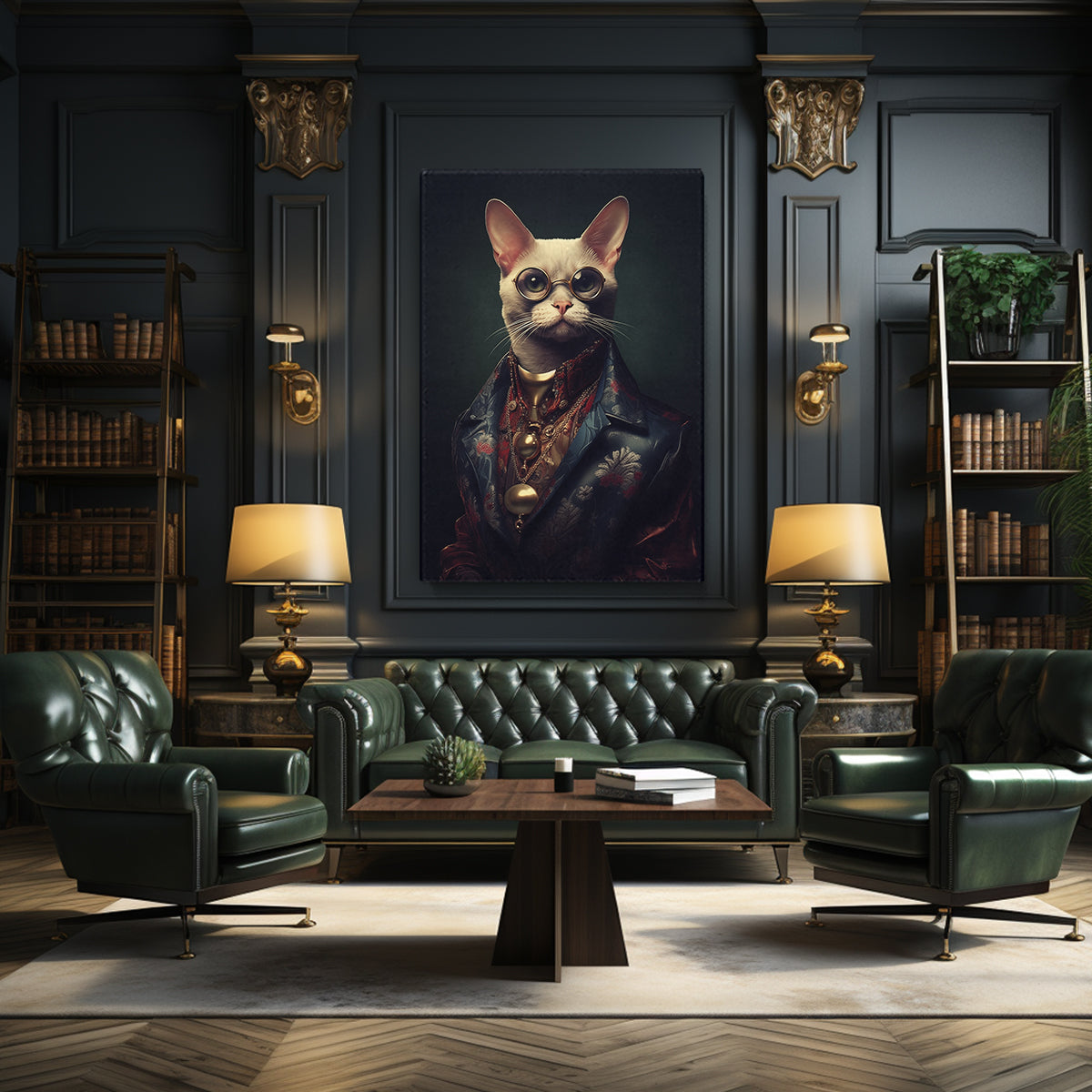 White Cat in Vintage Glasses Canvas Prints Artesty