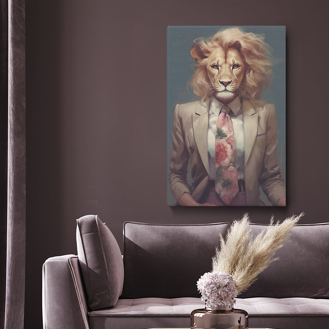 Lion in Floral Tie and Blazer Canvas Prints Artesty