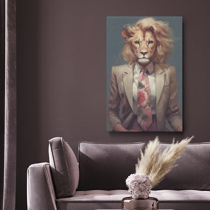 Lion in Floral Tie and Blazer Canvas Prints Artesty