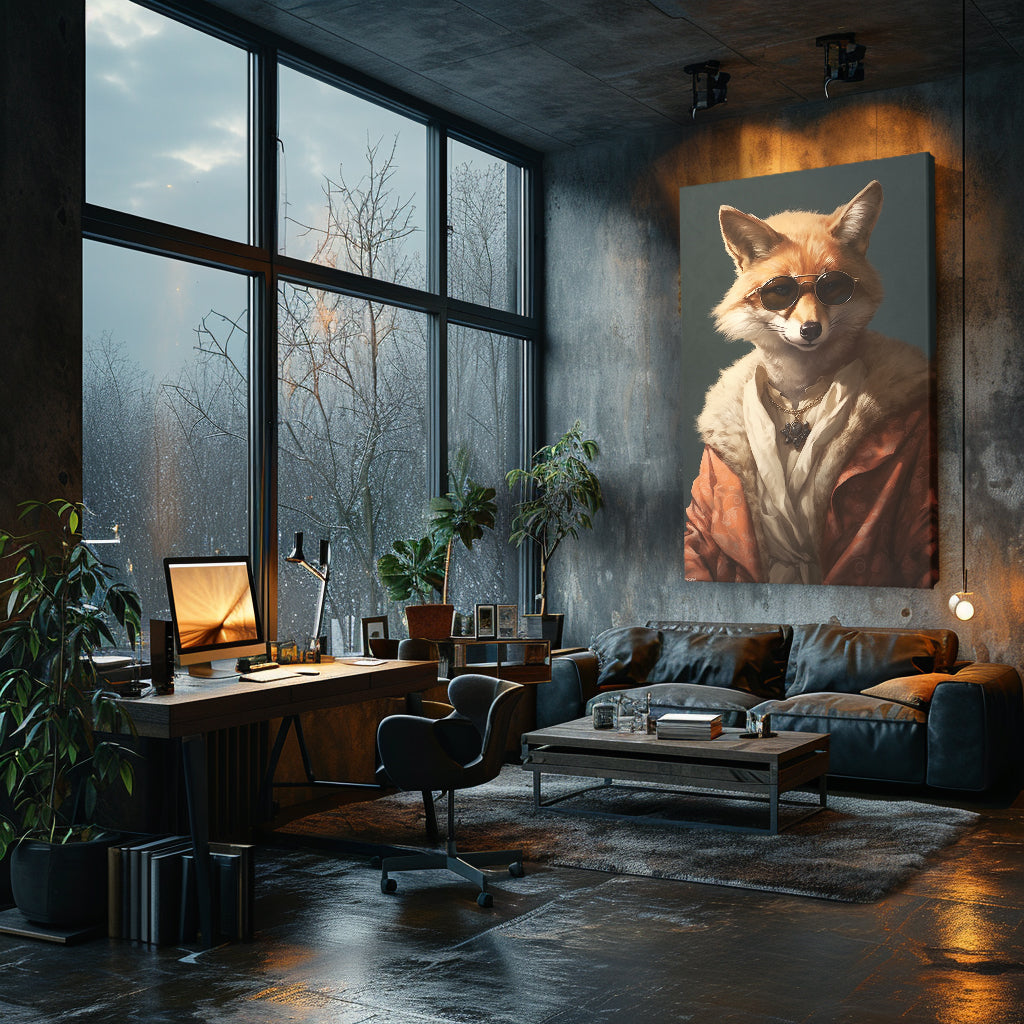 Fox in Luxurious Fur Coat and Sunglasses Canvas Prints Artesty