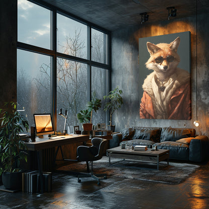 Fox in Luxurious Fur Coat and Sunglasses Canvas Prints Artesty