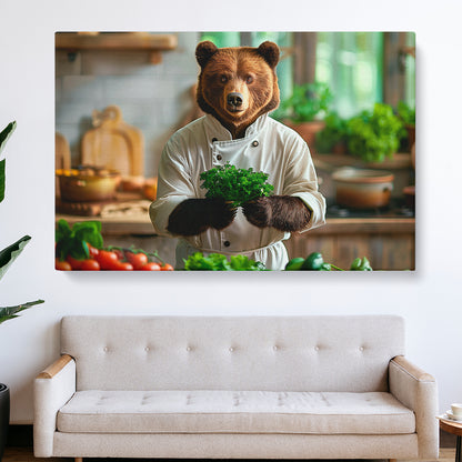 Chef Bear in Rustic Kitchen Animals Canvas Print Artesty