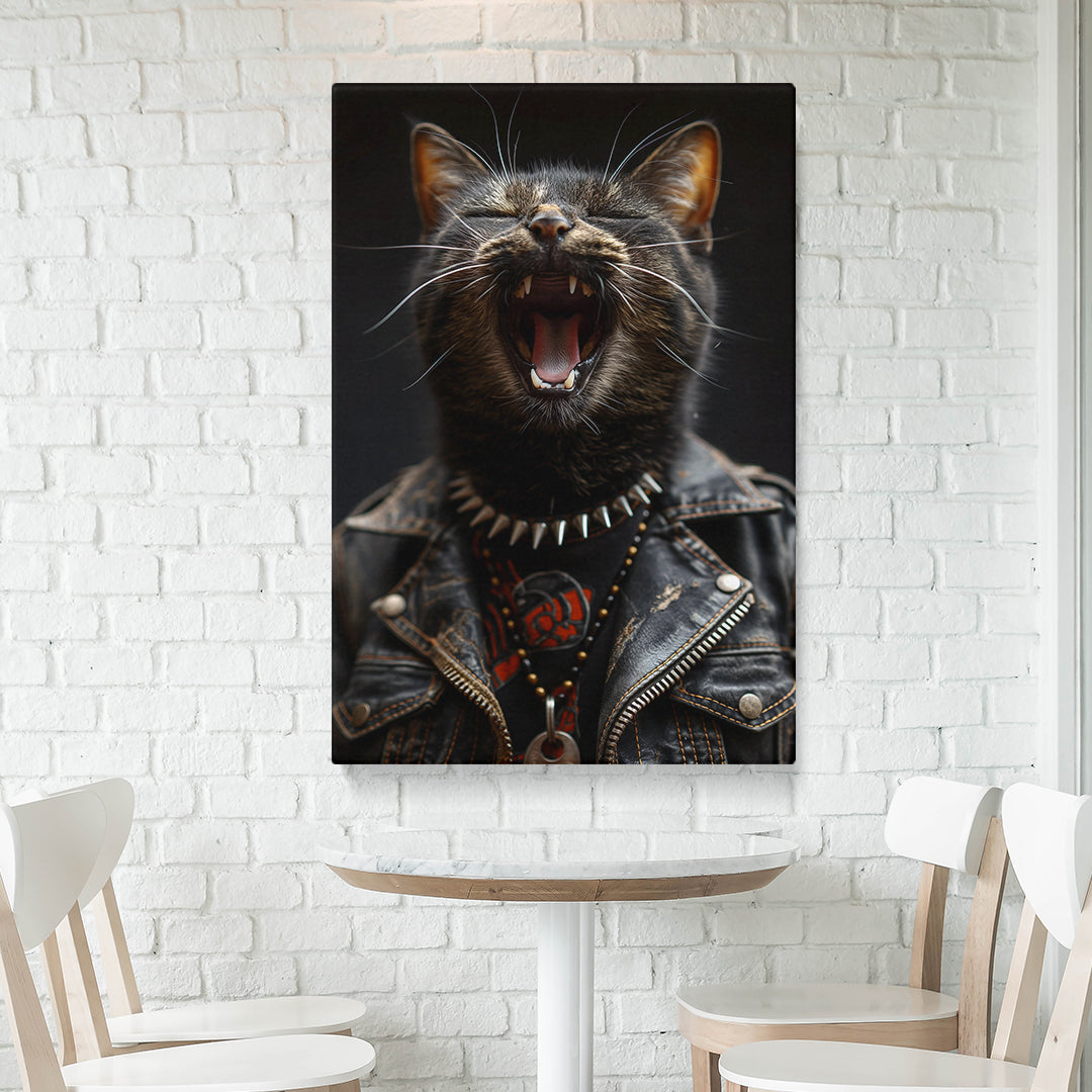 Rockstar Cat in Leather Jacket Canvas Prints Artesty 1 Panel 16"x24"