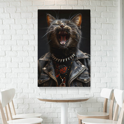 Rockstar Cat in Leather Jacket Canvas Prints Artesty 1 Panel 16"x24"