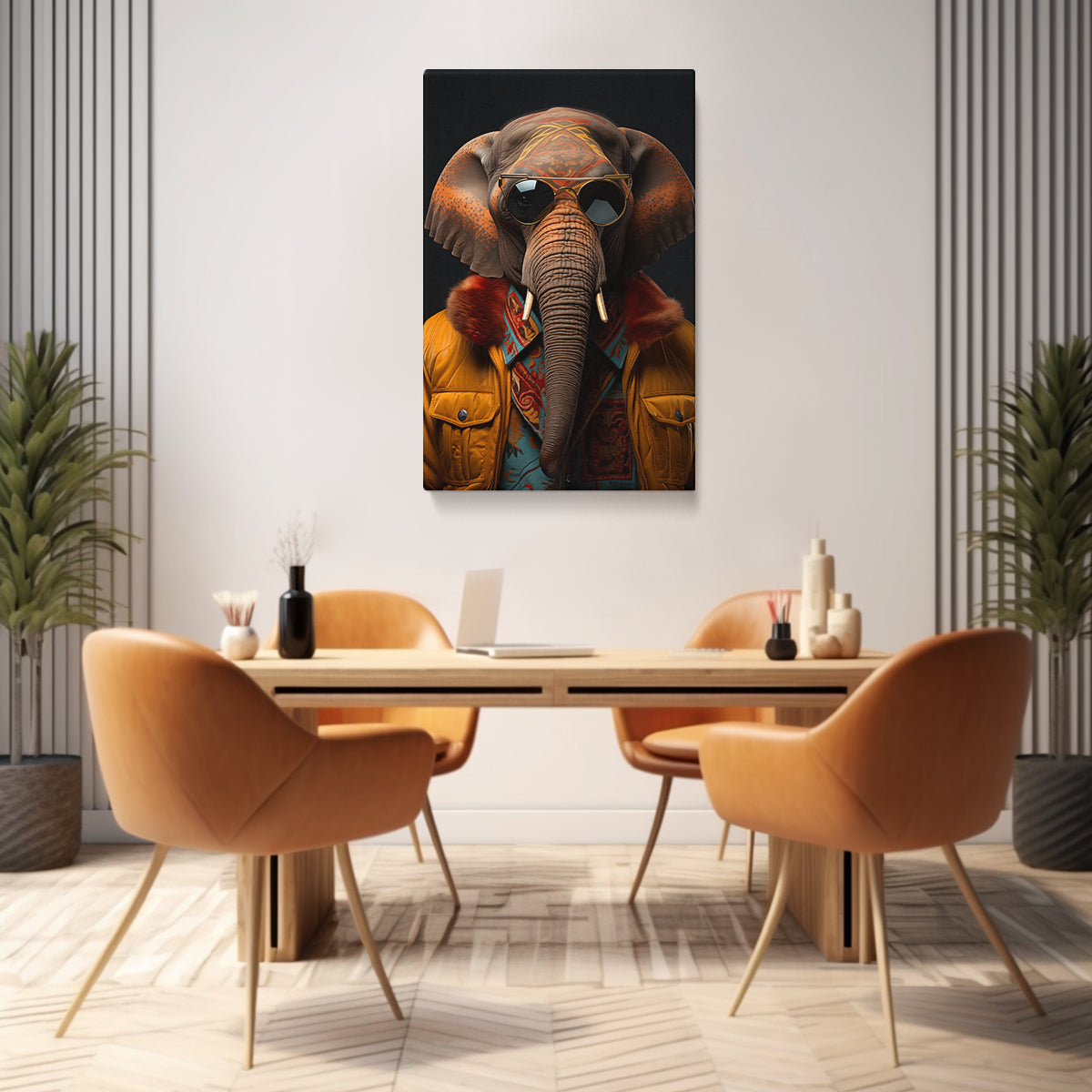 Trendy Jungle Elephant in Jacket Canvas Prints Artesty 1 Panel 30"x46" 