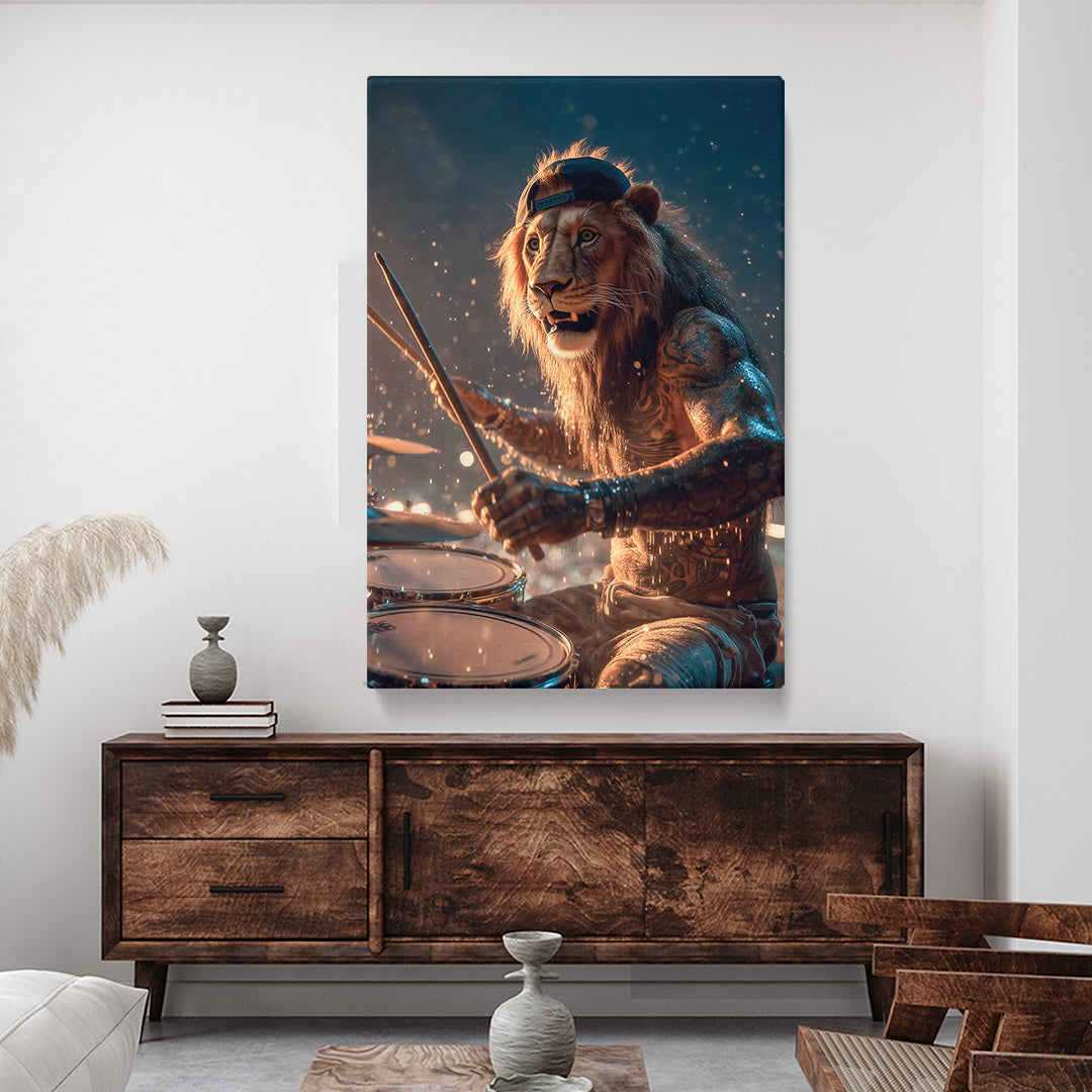 Tattooed Lion Drummer Canvas Prints Artesty