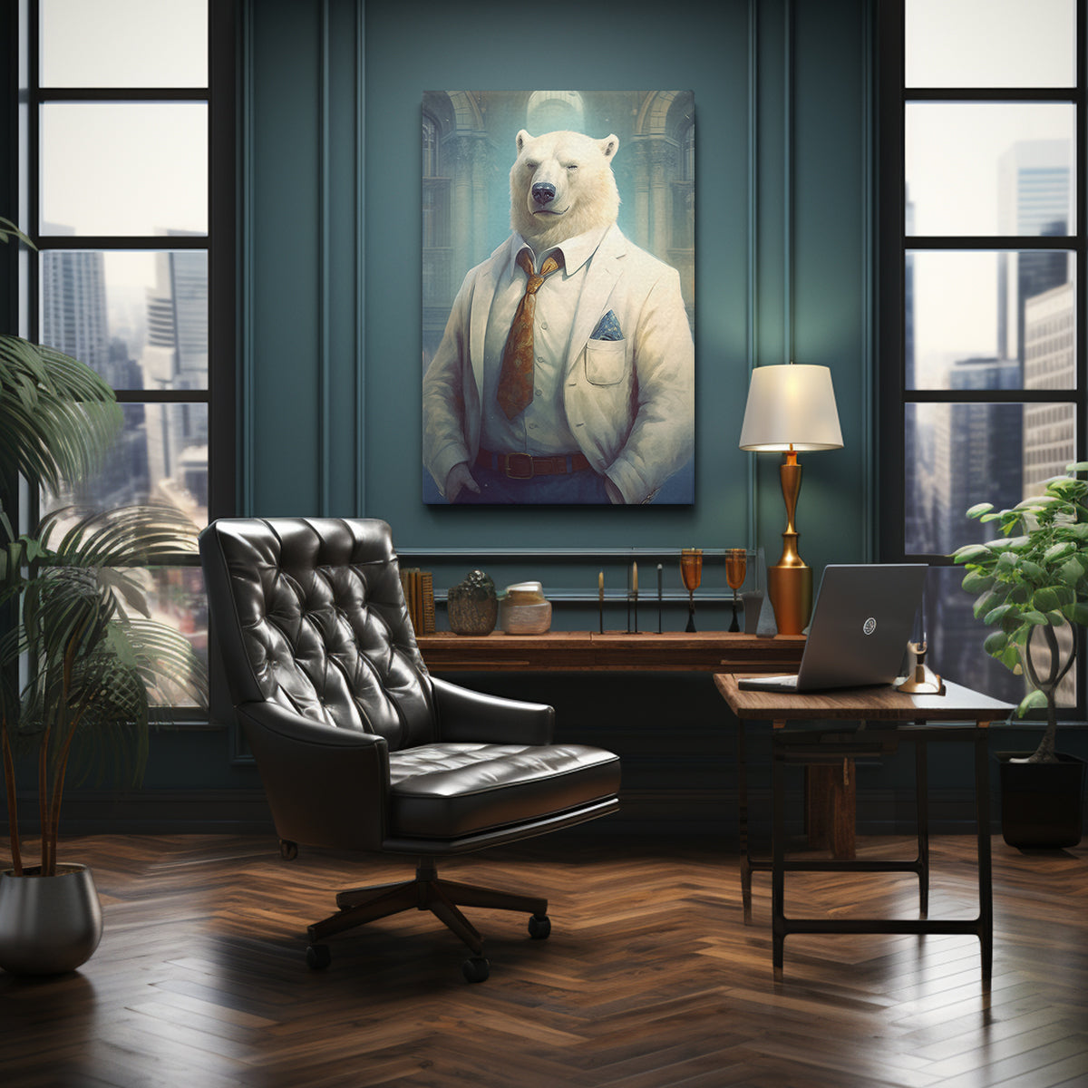 Polar Bear in Suit, Animal Office Decor Canvas Prints Artesty 1 Panel 16"x24" 