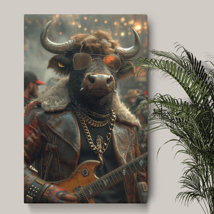 Cool Bull Rockstar in Leather Jacket Canvas Prints Artesty
