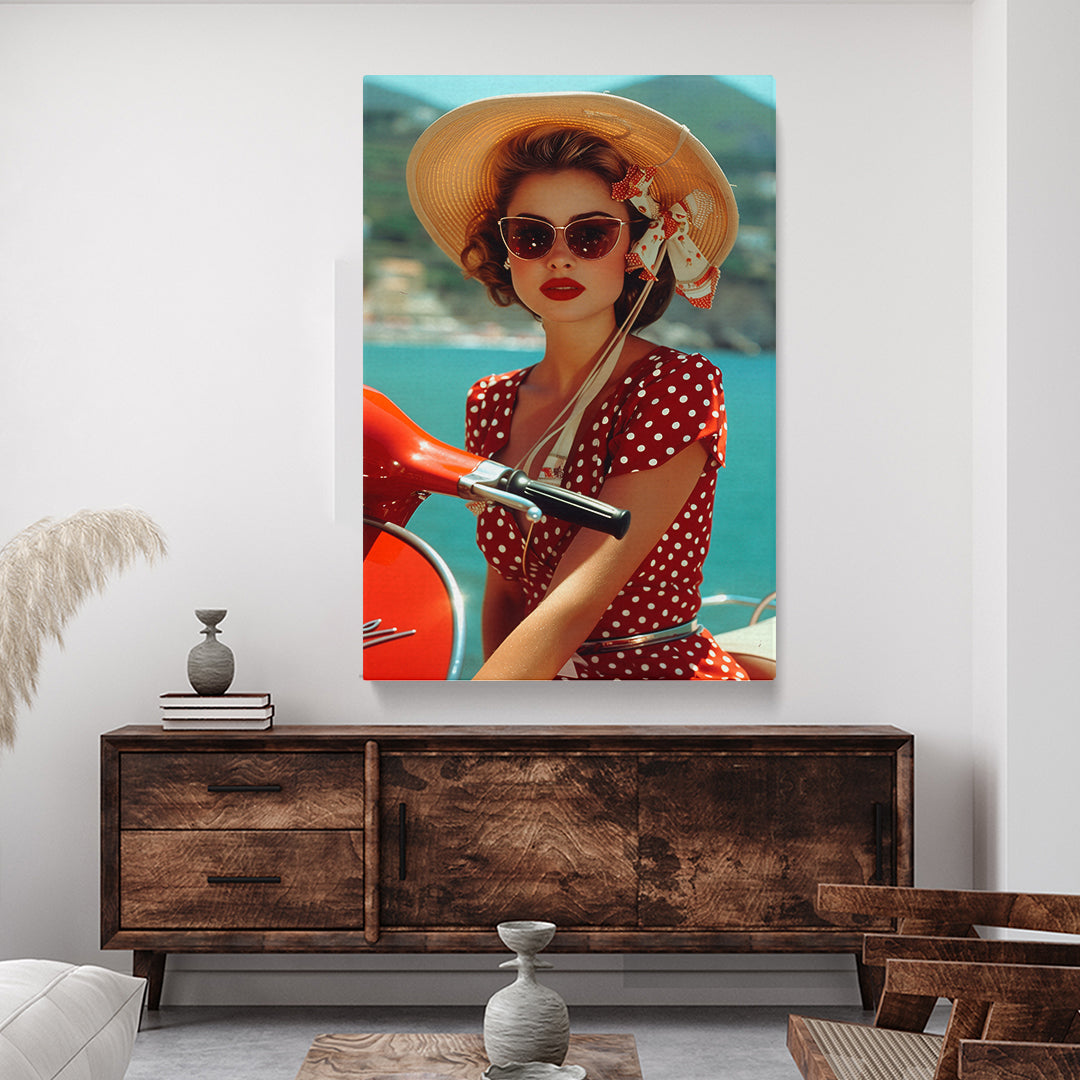 Girl on Retro Scooter Canvas Prints Artesty