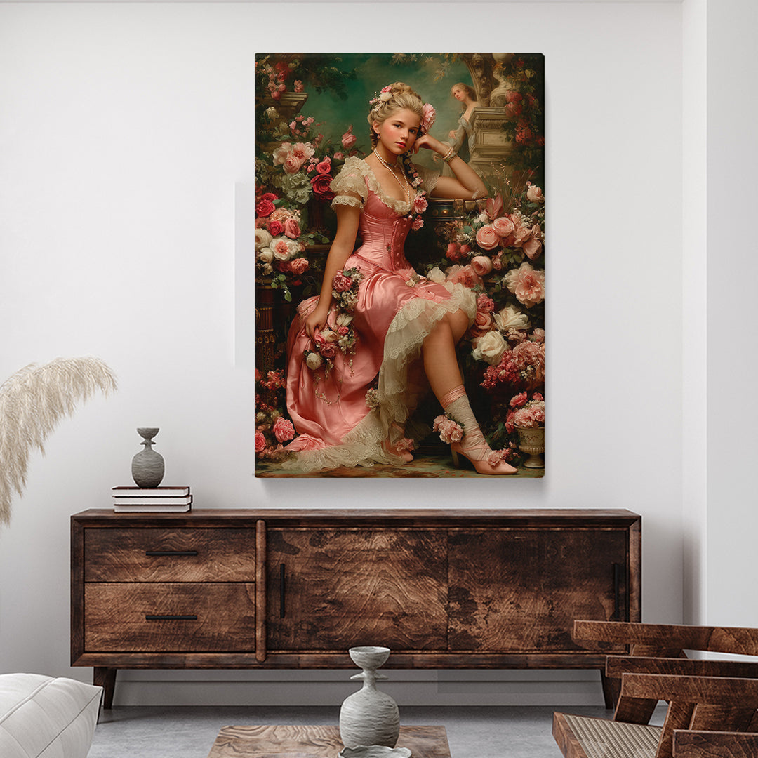 Rococo Lady in Pink Dress Canvas Print