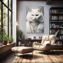 Majestic White Cat with Pearls Canvas Prints Artesty 1 Panel 16"x24" 