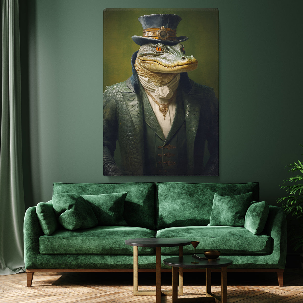 Steampunk Alligator in Green Suit Canvas Prints Artesty