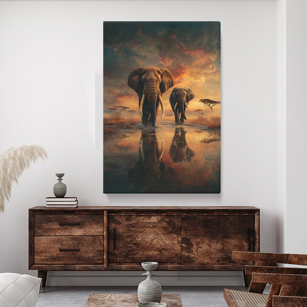 Majestic African Elephants at Sunset Canvas Prints Artesty