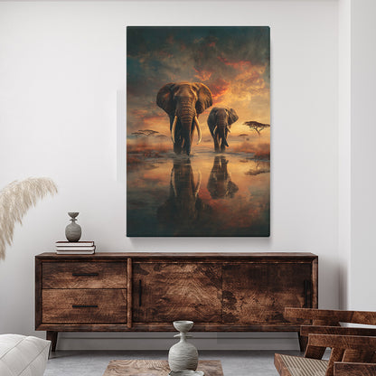 Majestic African Elephants at Sunset Canvas Prints Artesty