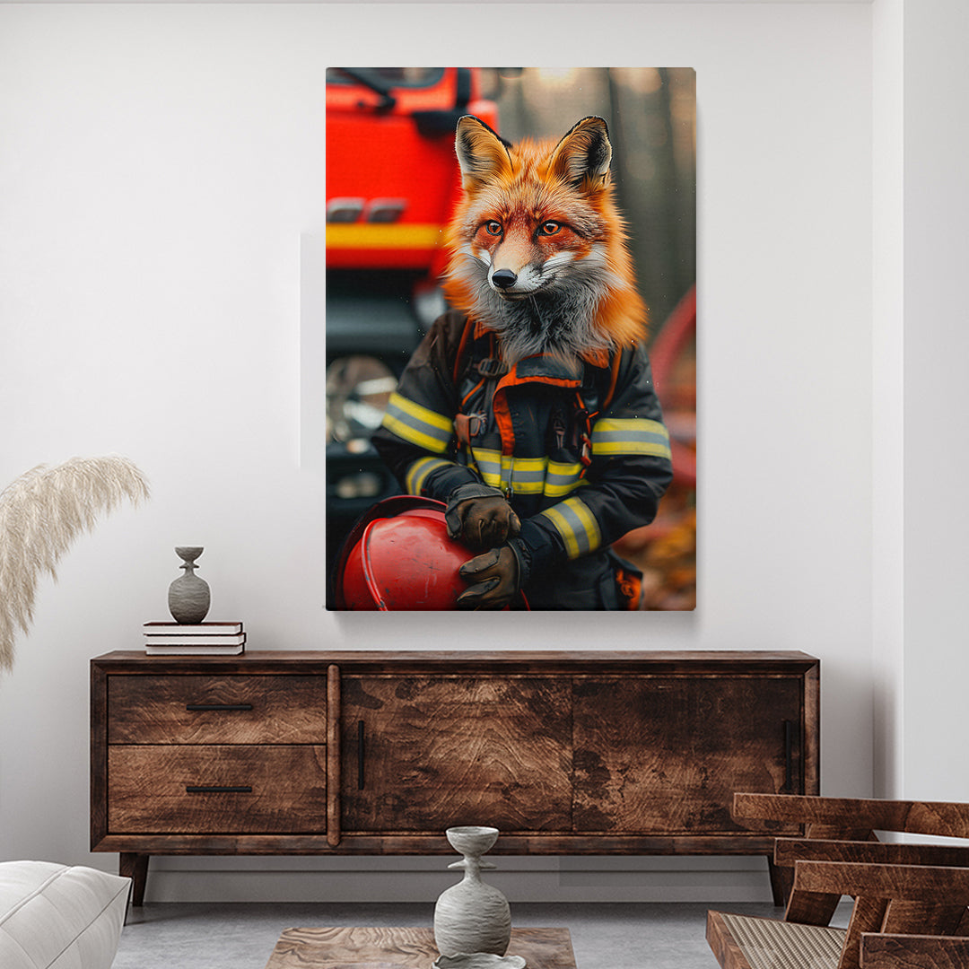 Firefighter Fox Portrait Canvas Prints Artesty