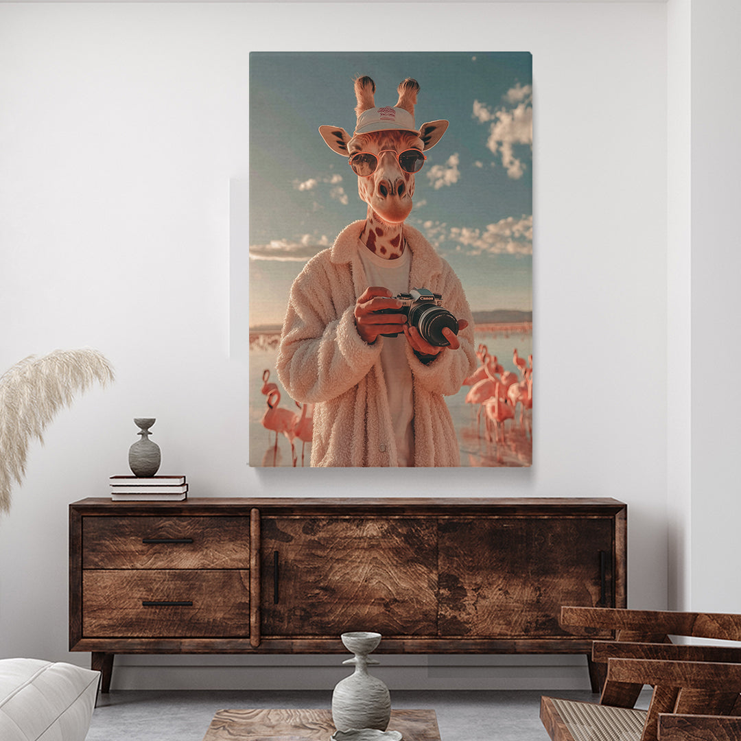 Giraffe Photographer with Camera Canvas Prints Artesty