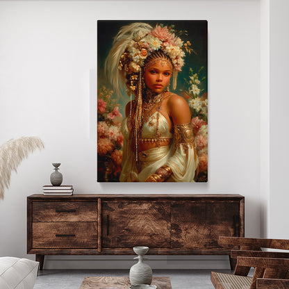 African Goddess with Floral Crown Canvas Prints Artesty