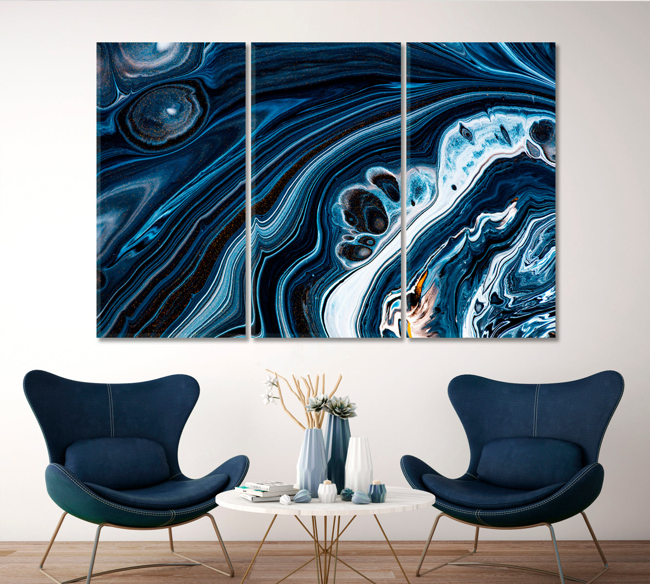 Black Navy Blue Swirling Flows Fluid Acrylic Abstract Iridescent Marble Effect Fluid Art, Oriental Marbling Canvas Print Artesty   