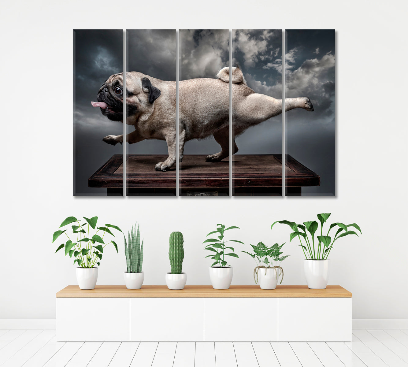 FUNNY DOGS Cool Pug Animals Canvas Print Artesty 5 panels 36" x 24" 