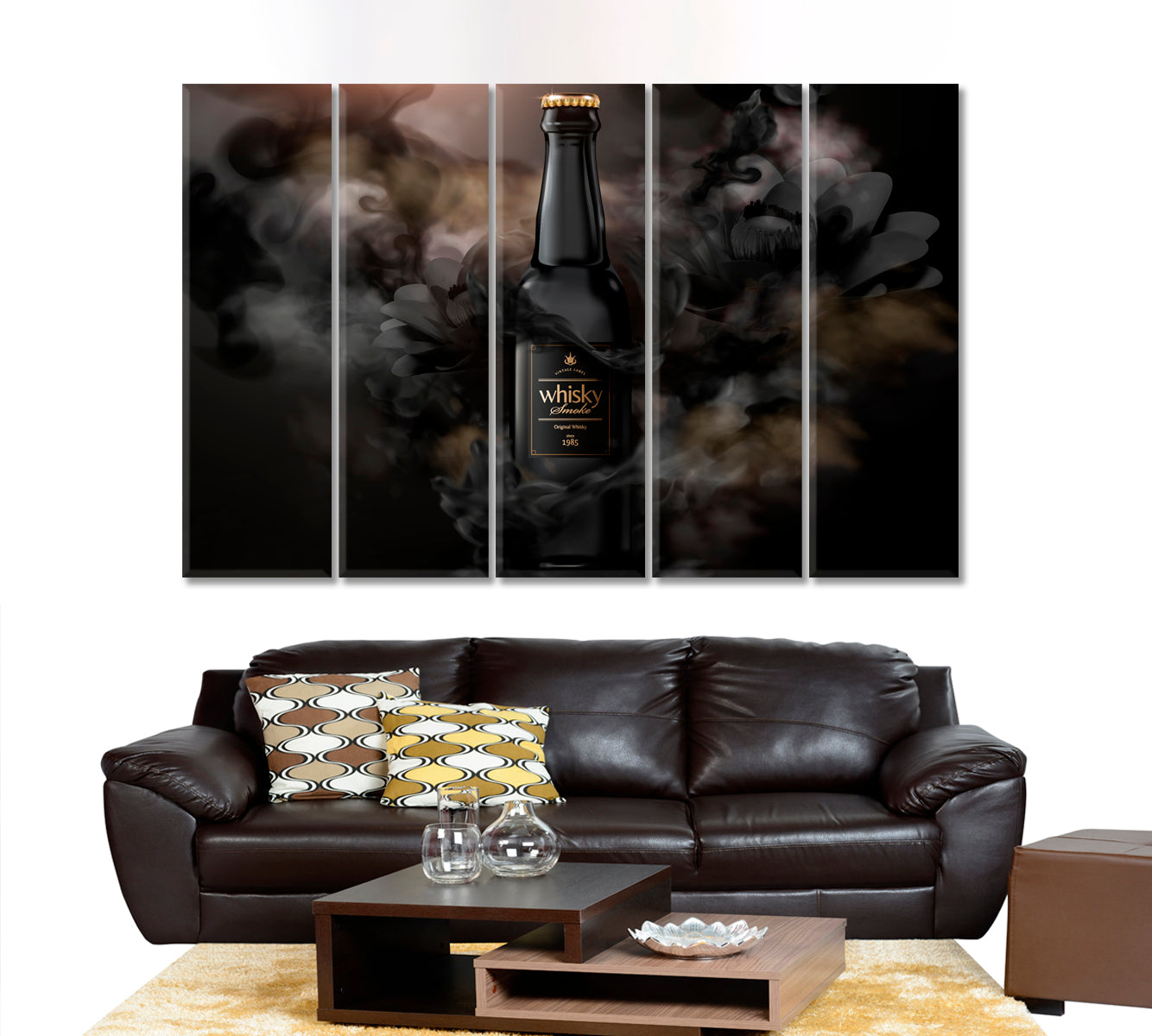 Premium Whiskey Black Fog Vintage Affordable Canvas Print Artesty 5 panels 36" x 24" 