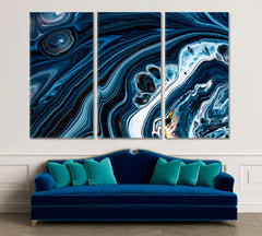 Black Navy Blue Swirling Flows Fluid Acrylic Abstract Iridescent Marble Effect Fluid Art, Oriental Marbling Canvas Print Artesty 3 panels 36" x 24" 