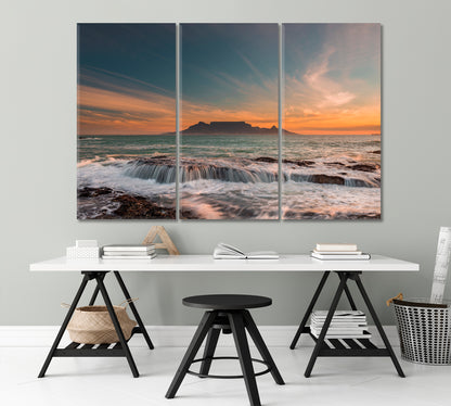 Table Mountain Sunset Cape Town South Africa Nature Wall Canvas Print Artesty 3 panels 36" x 24" 