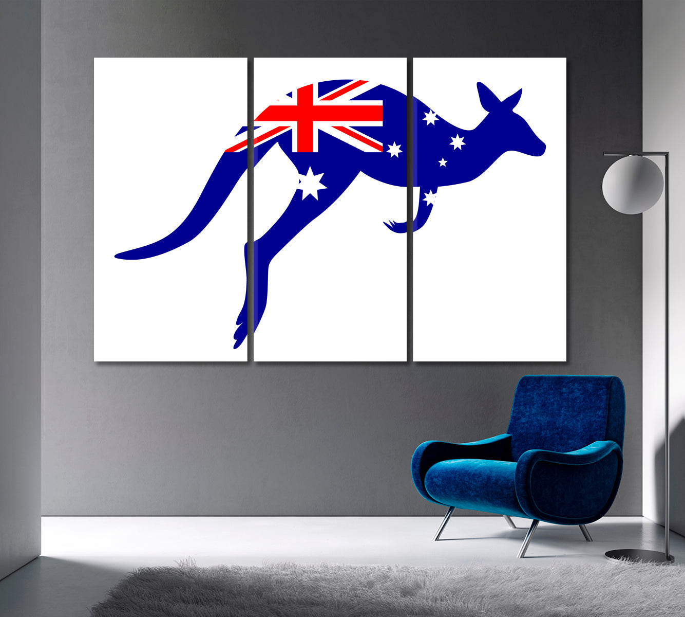 Emblematic Kangaroo Flag of Australia Posters, Flags Giclee Print Artesty 3 panels 36" x 24" 