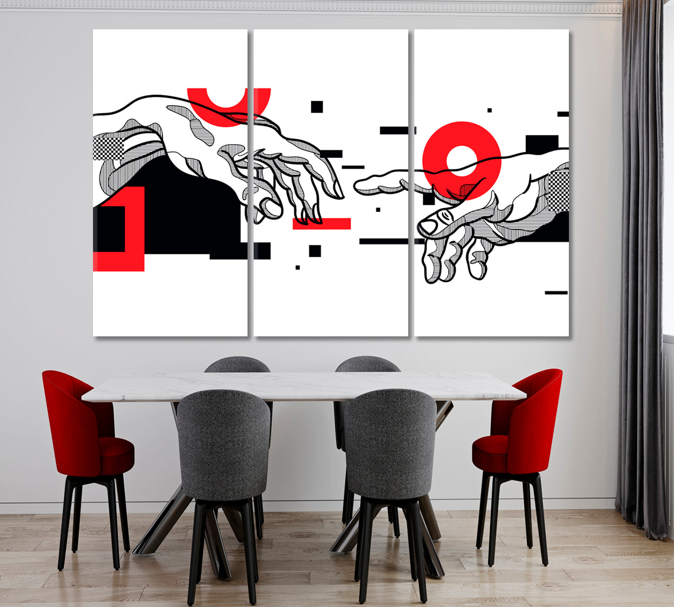 The Creation of Adam by Michelangelo Religious Modern Art Artesty 3 panels 36" x 24" 