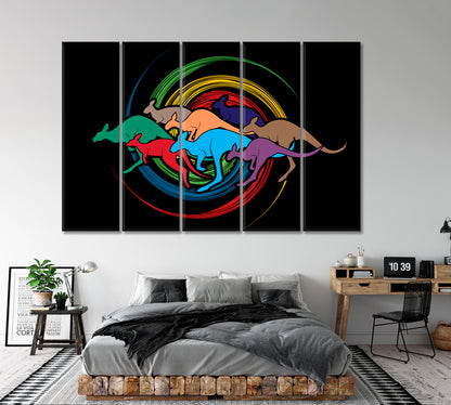 VIVID SPIN WHEEL Group Of Kangaroo Jumping Animals Canvas Print Artesty 5 panels 36" x 24" 