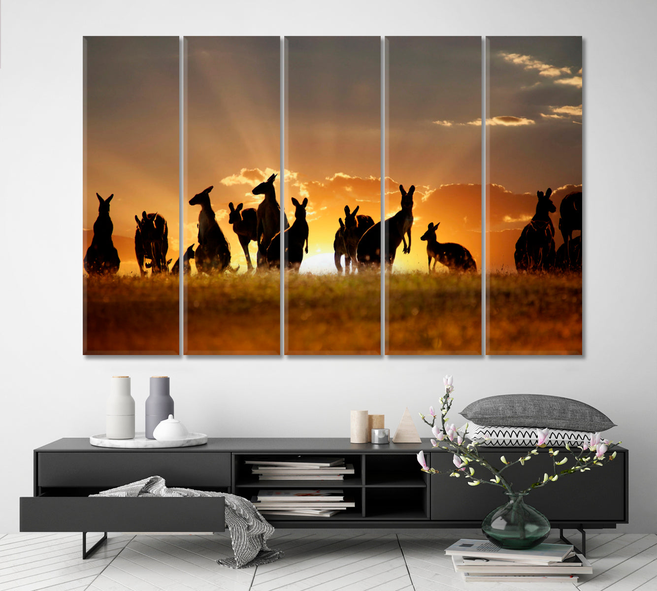 Australian Kangaroos Countries Canvas Print Artesty 5 panels 36" x 24" 