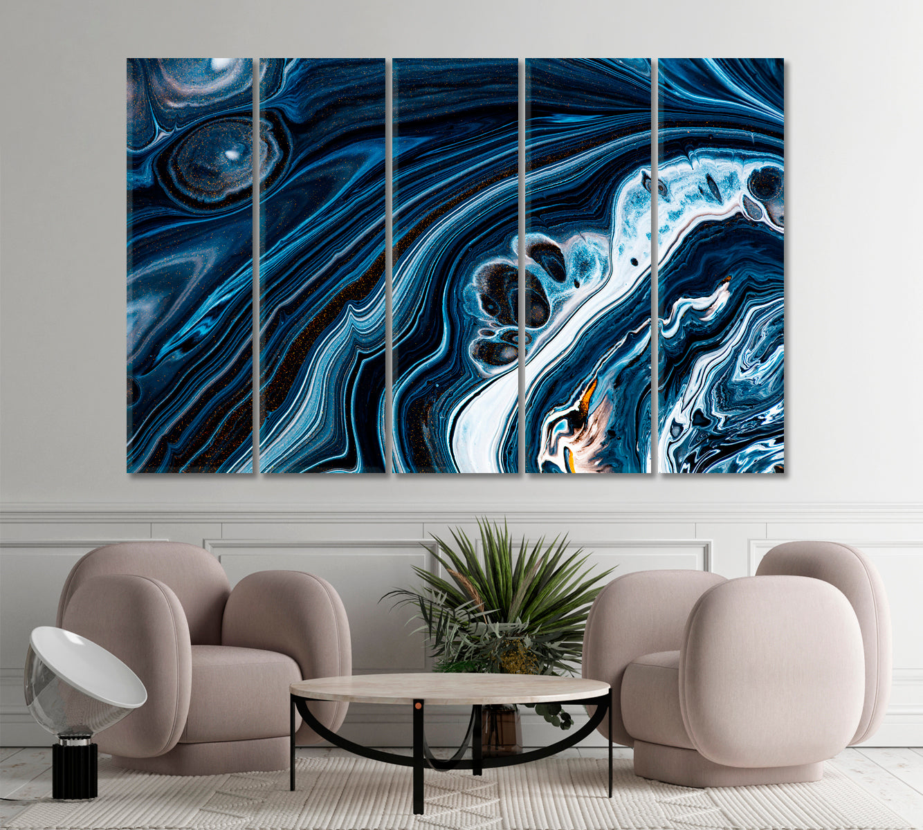 Black Navy Blue Swirling Flows Fluid Acrylic Abstract Iridescent Marble Effect Fluid Art, Oriental Marbling Canvas Print Artesty   