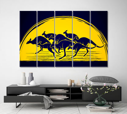 Group Of Kangaroo Jumping On Moonlight Animals Canvas Print Artesty 5 panels 36" x 24" 