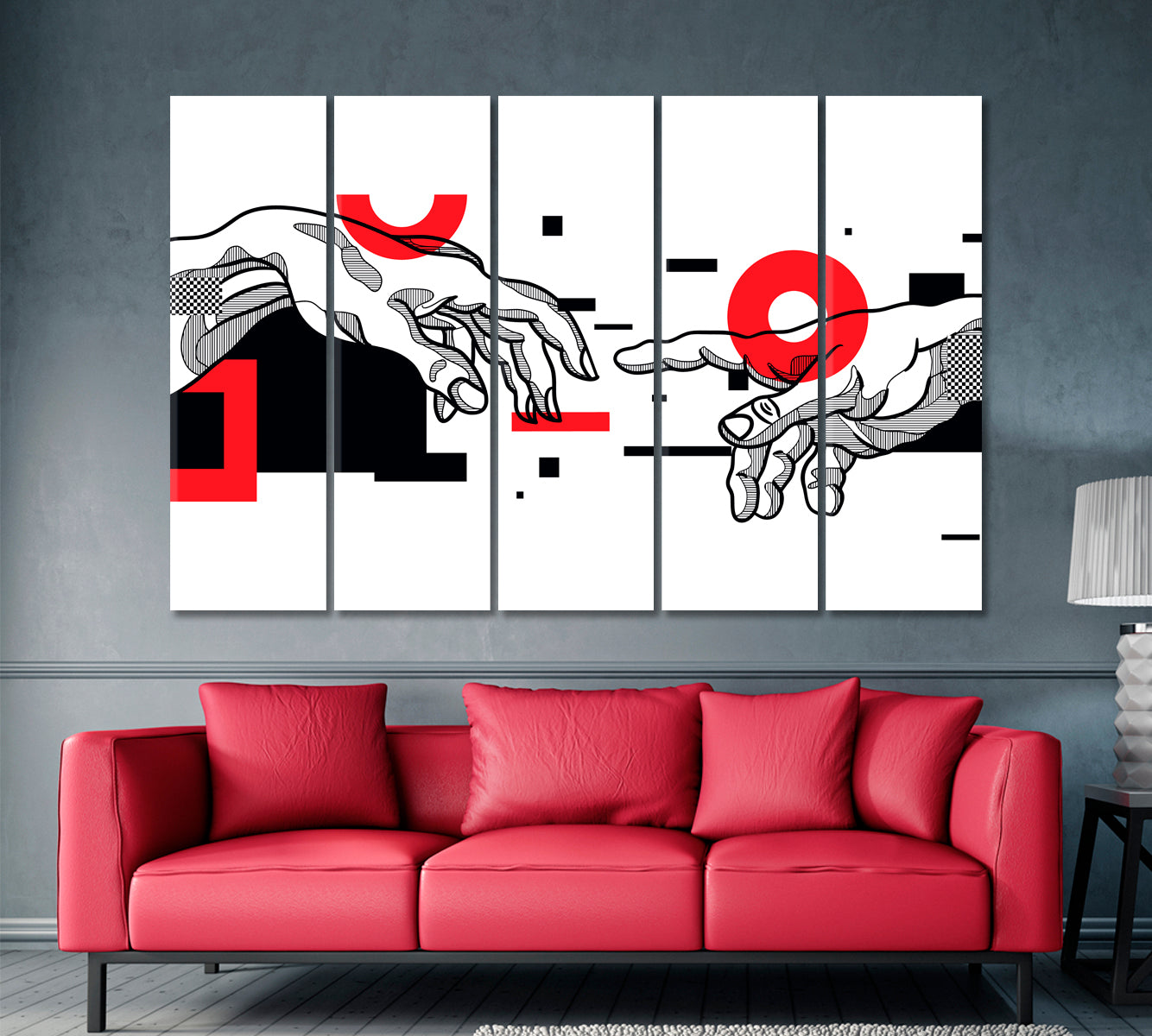 The Creation of Adam by Michelangelo Religious Modern Art Artesty 5 panels 36" x 24" 