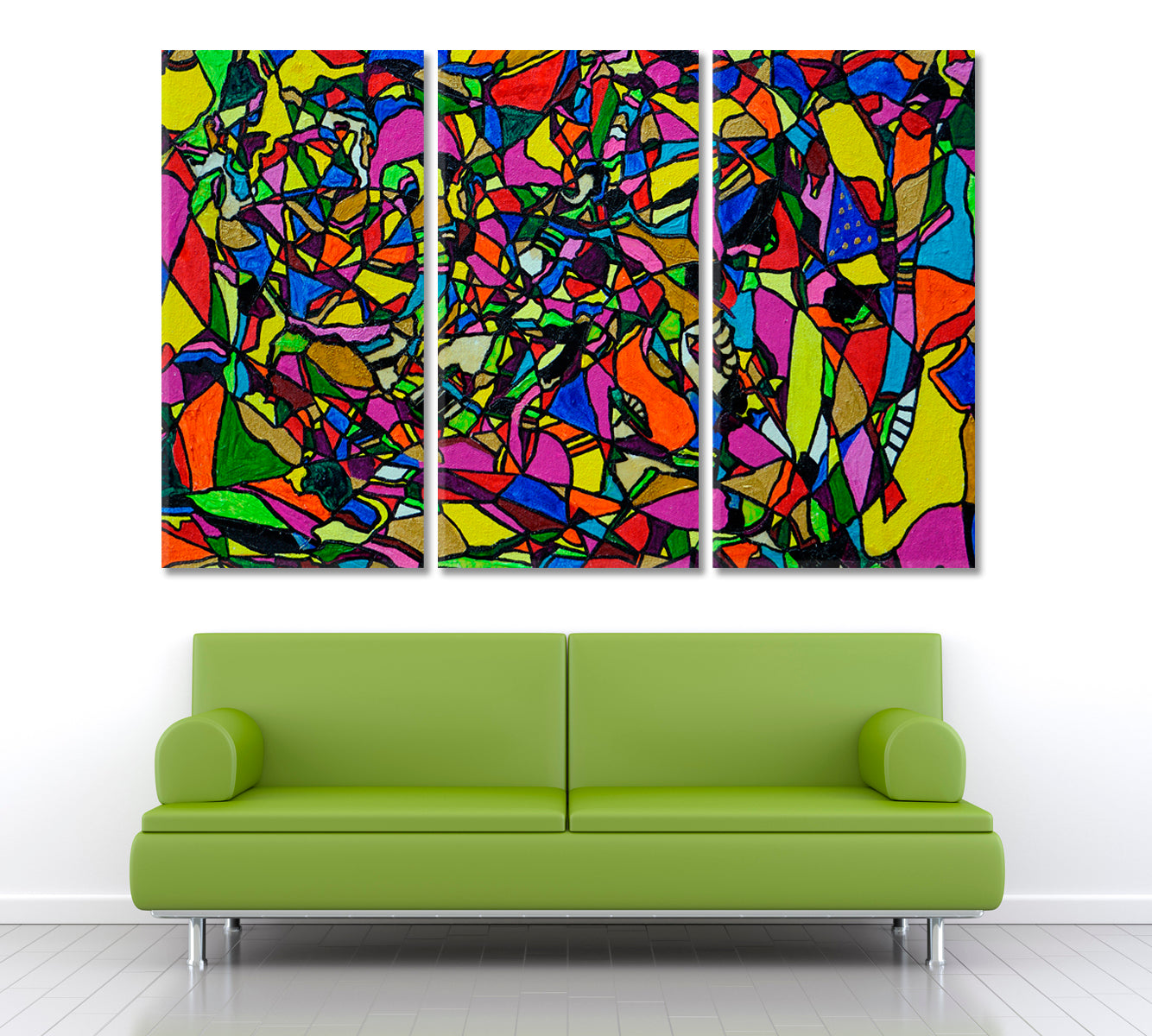 Abstract Vibrant Geometric Shapes Abstract Art Print Artesty 3 panels 36" x 24" 