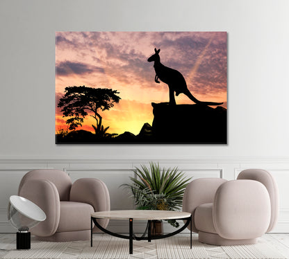 Kangaroo On A Hill At Sunset Wild Life Framed Art Artesty   