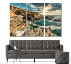 California's Beautiful Scenery Rocks Pacific Ocean Scenery Landscape Fine Art Print Artesty 3 panels 36" x 24" 