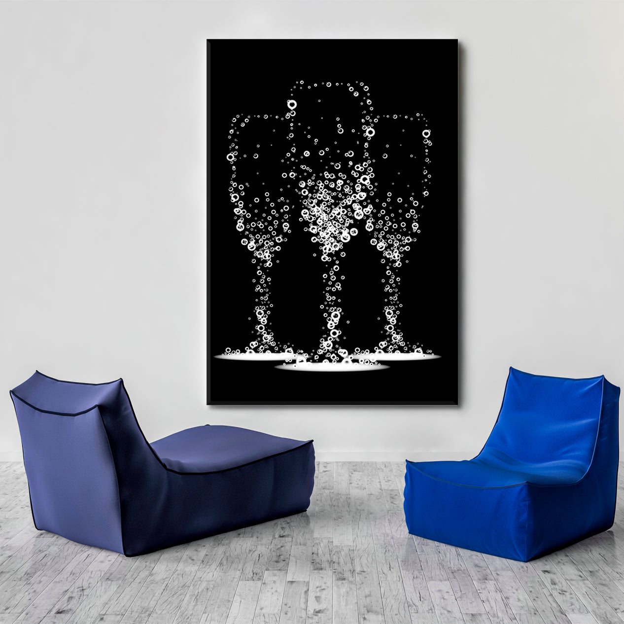 Champagne Flute Glass Shape Blue Bubbles Restaurant Modern Wall Art Artesty   