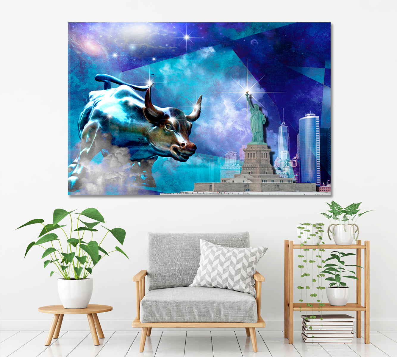 Charging Bull Sculpture and Statue of Liberty Cities Wall Art Artesty   