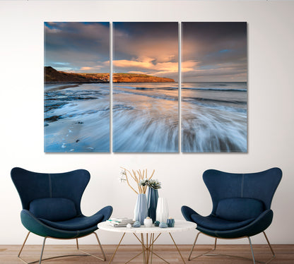 Coastal Sunrise Robin Hood's Bay North Yorkshire England Nature Wall Canvas Print Artesty 3 panels 36" x 24" 