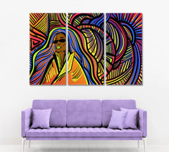 DOODLES Colorful Psychedelic Lines With Abstract Woman Surreal Fantasy Large Art Print Décor Artesty   