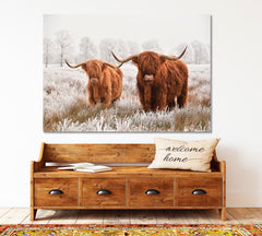 Hairy Scottish Highland Cow Winter Landscape Animals Canvas Print Artesty 1 panel 24" x 16" 