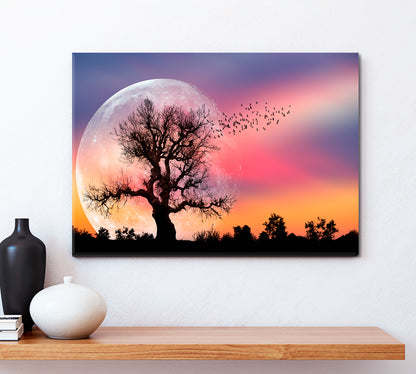 Lone Tree Full Moon Fantasy Landscape Scenery Landscape Fine Art Print Artesty   