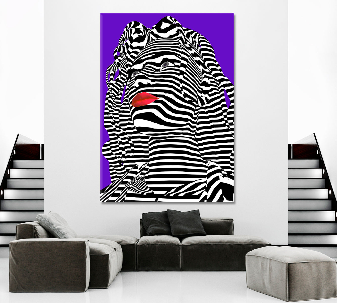 POP ART Zebra Girl's Face White Stripes Red Lips Celebs Canvas Print Artesty   