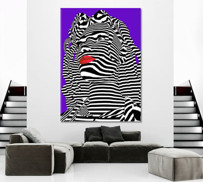 POP ART Zebra Girl's Face White Stripes Red Lips Celebs Canvas Print Artesty   