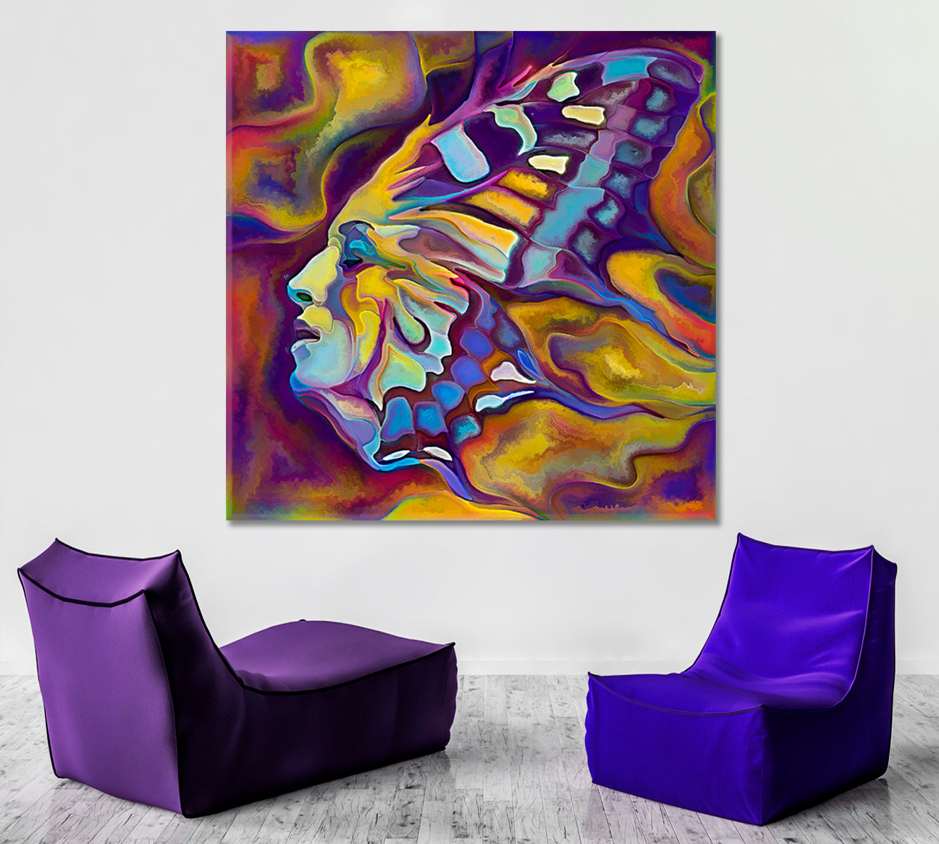PURPLE DREAM  Abstract Human Portrait As A Butterfly Abstract Art Print Artesty 1 Panel 12"x12" 