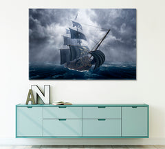 Pirate Ship on Stormy Sea Kids Room Canvas Art Print Artesty   