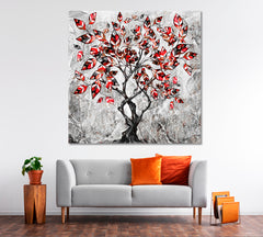 Stylized Tree Modern Abstract Red Black and White Abstract Art Print Artesty   