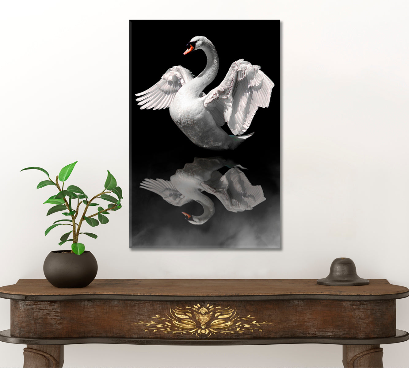 Swan In Water Reflection Animals Canvas Print Artesty   
