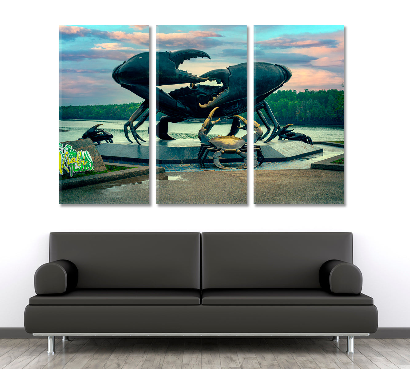 The Black Mud Crabs Sculpture Krabi Iconic Landmark Thailand Famous Landmarks Artwork Print Artesty 3 panels 36" x 24" 